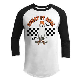 Creep It Real Ghost Halloween Sweating Sucks Skeleton Boys Youth Raglan Shirt - Thegiftio UK