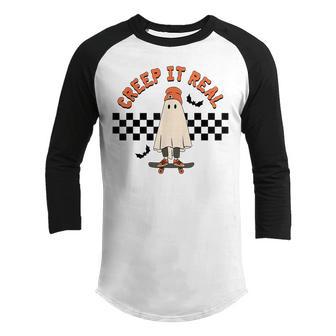 Creep It Real Ghost Skateboard Retro Cute Halloween Boy Girl Youth Raglan Shirt - Thegiftio UK