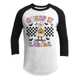 Creep It Real Halloween Ghost Cute Halloween Ghost For Kids Youth Raglan Shirt - Thegiftio UK