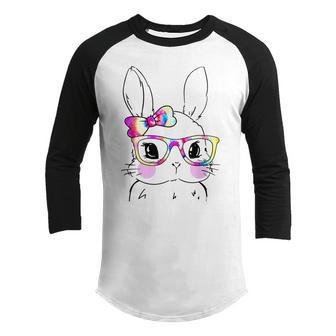 Cute Bunny Rabbit Face Tie Dye Glasses Girl Happy Easter Day V2 Youth Raglan Shirt - Thegiftio UK
