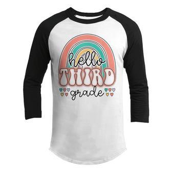 Cute Rainbow Hello Third Grade Happy Back To School Day Youth Raglan Shirt - Thegiftio UK