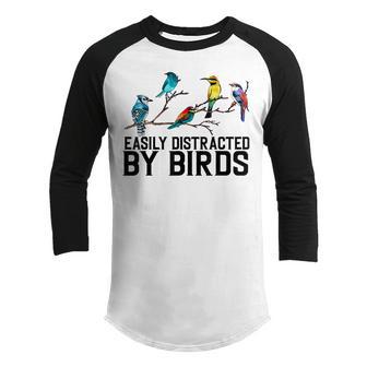 Easily Distracted By Birds Funny Bird Watching For Kids Youth Raglan Shirt - Thegiftio UK