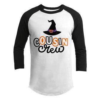 Funny Cousin Crew Halloween Costume With Witch Hat Cap Youth Raglan Shirt - Thegiftio UK