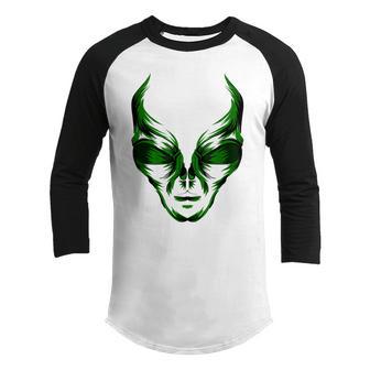 Green Alien Face T Halloween Costume Men Boys Kids Youth Raglan Shirt - Thegiftio UK