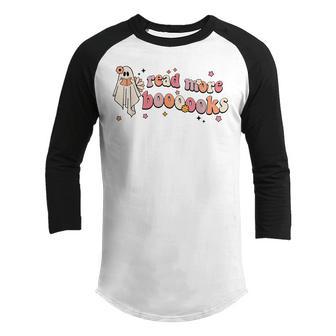 Halloween Groovy Read More Books Cute Boo Ghost Reading Kids V4 Youth Raglan Shirt - Thegiftio UK