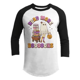 Halloween Groovy Read More Books Cute Boo Ghost Reading Kids V5 Youth Raglan Shirt - Thegiftio UK