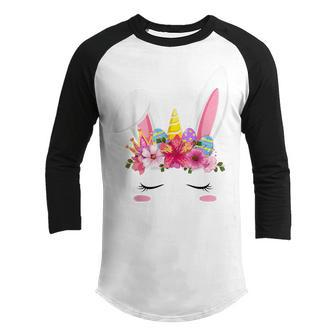 Happy Easter Unicorn Bunny Girls Kids Easter Eggs Kids Girls Youth Raglan Shirt - Thegiftio UK