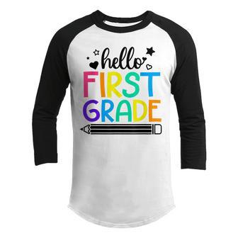 Hello 1St Grade Back To School Outfits For Girls Boys Youth Raglan Shirt - Thegiftio UK