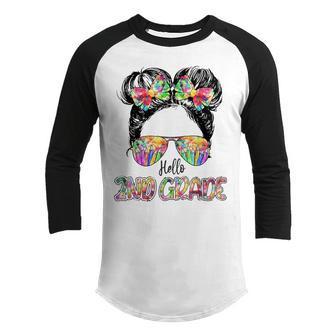 Hello 2Nd Grade Messy Bun Girl Happy First Day Of School Youth Raglan Shirt - Thegiftio UK
