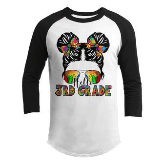 Hello 3Rd Grade Messy Bun Girl First Day Of School Youth Raglan Shirt - Thegiftio UK