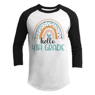 Hello 4Th Grade Teacher Student Back To School Rainbow Youth Raglan Shirt - Thegiftio UK