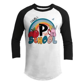 Hello Preschool Rainbow Teacher Back To School Youth Raglan Shirt - Thegiftio UK