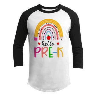 Hello Preschool Teacher Leopard Rainbow Back To School Youth Raglan Shirt - Thegiftio UK