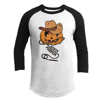 Howdy Pumpkin Cowboy Halloween Costume Retro Vintage Youth Raglan Shirt - Thegiftio UK