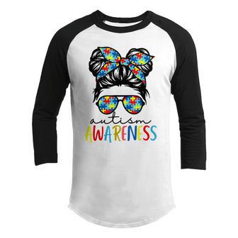 I’M A Warrior Autism Awareness Messy Bun Girl Youth Raglan Shirt - Thegiftio UK