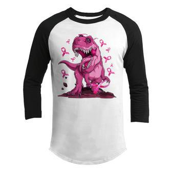 In October We Wear Pink Dinosaur T Rex Breast Cancer Boys Youth Raglan Shirt - Thegiftio UK