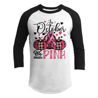 In October We Wear Pink Pumpkin Halloween Leopard Girl Women Youth Raglan Shirt - Thegiftio UK