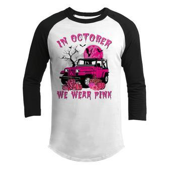 In October We Wear Pink School Bus Breast Cancer Awareness Youth Raglan Shirt - Thegiftio UK