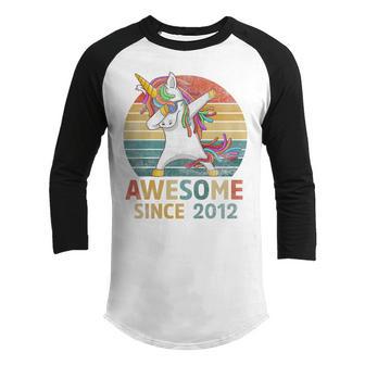 Kids 10Th Birthday Awesome Since 2012 Dabbing Unicorn 10 Year Old Youth Raglan Shirt - Thegiftio UK