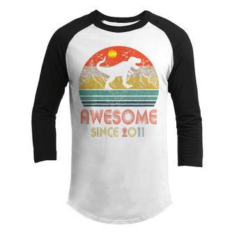 Kids 11 Year Old Dinosaur Awesome Since 2011 11Th Birthday Gift Youth Raglan Shirt - Thegiftio UK