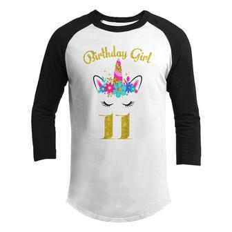 Kids 11 Years Old Gifts 11Th Birthday Girl Funny Unicorn Face Youth Raglan Shirt - Thegiftio UK