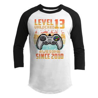 Kids 13 Year Old Boy Level 13 Unlocked Awesome 2010 Gamer Gaming Youth Raglan Shirt - Thegiftio UK