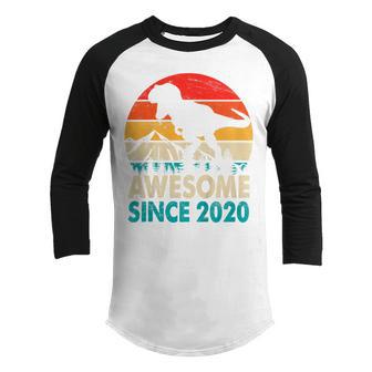Kids 2 Year Old Boy Dinosaur T Rex Awesome Since 2020 Birthday Youth Raglan Shirt - Thegiftio UK