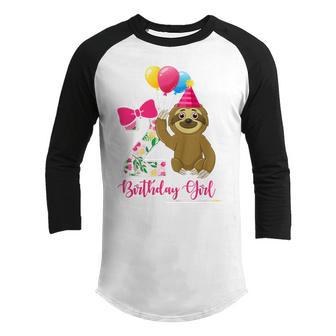 Kids 2 Year Old Cool Cute Sloth Balloons 2Nd Birthday Girls Party Youth Raglan Shirt - Thegiftio UK