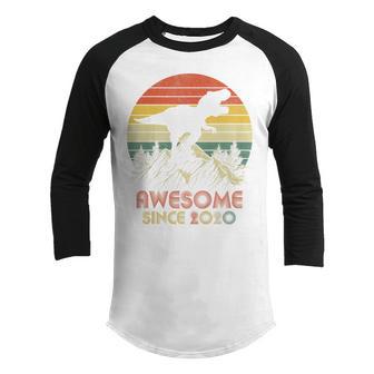 Kids 2 Year Old Gift Awesome Since 2020 2Nd Birthday Boy Dinosaur Youth Raglan Shirt - Thegiftio UK