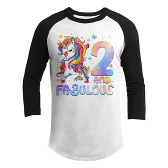 Kids 2 Year Old Gifts 2 And Fabulous 2Nd Birthday Unicorn Girl Youth Raglan Shirt - Thegiftio UK