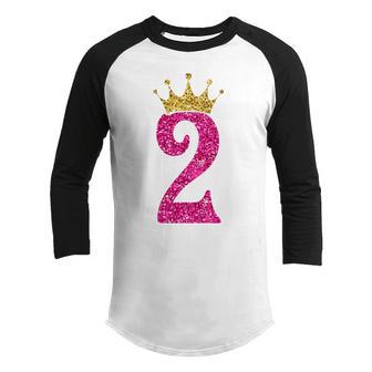 Kids 2 Year Old Gifts 2Nd Birthday Girl Golden Crown Party Youth Raglan Shirt - Thegiftio UK