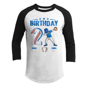 Kids 2 Year Old Gifts Dabbing Boy Baseball Player 2Nd Birthday Youth Raglan Shirt - Thegiftio UK