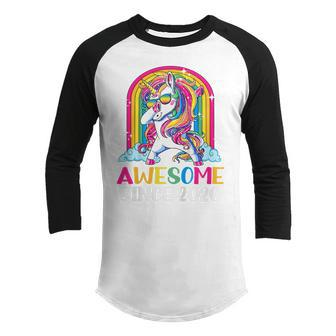 Kids 2 Year Old Gifts Girls Ns Dabbing Unicorn 2Nd Birthday Youth Raglan Shirt - Thegiftio UK