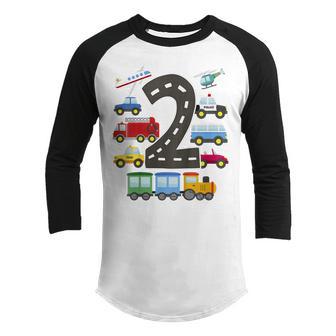 Kids 2 Year Old Transportation Birthday Car Train Plane 2Nd Gifts Youth Raglan Shirt - Thegiftio UK