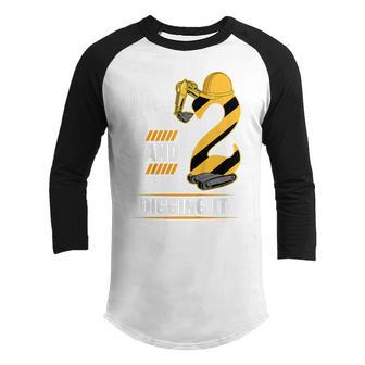 Kids 2 Year Old Vehicles Construction Excavator Birthday 2Nd Youth Raglan Shirt - Thegiftio UK