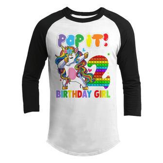Kids 2 Years Old Dabbing Unicorn 2Nd Birthday Girl Unicorn Party Youth Raglan Shirt - Thegiftio UK