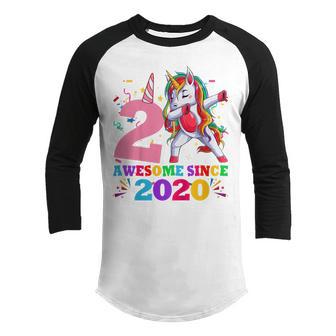 Kids 2 Years Old Unicorn Dabbing 2Nd Birthday Girl Unicorn Party Youth Raglan Shirt - Thegiftio UK