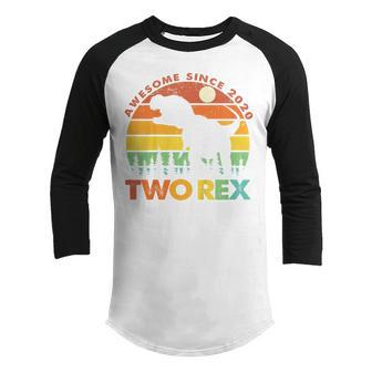 Kids 2Nd Birthday Gifts Second Dinosaur Two Rex 2 Years Old Boy Youth Raglan Shirt - Thegiftio UK