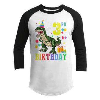 Kids 3 Year Old 3Rd Birthday Boy T Rex Dinosaur Gift Kids Youth Raglan Shirt - Thegiftio UK