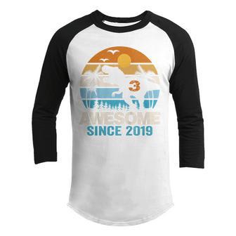 Kids 3 Year Old Boy Dinosaur 3Rd Birthday Gift Awesome Since 2019 Youth Raglan Shirt - Thegiftio UK