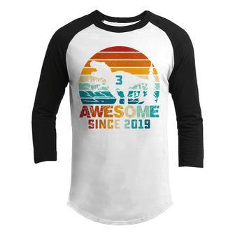 Kids 3 Year Old Boy Dinosaur Awesome Since 2019 3Rd Birthday Gift Youth Raglan Shirt - Thegiftio UK