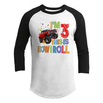 Kids 3 Year Old Gift 3Rd Birthday Boy Funny Monster Truck Car Youth Raglan Shirt - Thegiftio UK