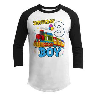 Kids 3 Year Old Gifts 3Rd Birthday Boy Train Funny For Son Ns Youth Raglan Shirt - Thegiftio UK