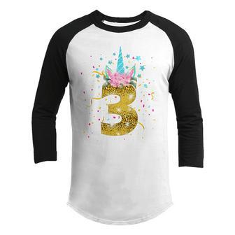 Kids 3 Year Old Gifts 3Rd Birthday Girl Kids Unicorn Face Leopard Youth Raglan Shirt - Thegiftio UK