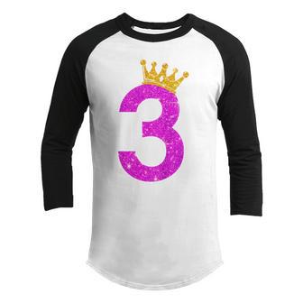 Kids 3 Year Old Gifts 3Rd Birthday Girl Ns Golden Crown Funny Youth Raglan Shirt - Thegiftio UK