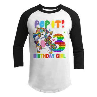 Kids 3 Year Old Gifts 3Rd Birthday Girl Pop It Dabbing Unicorn Youth Raglan Shirt - Thegiftio UK
