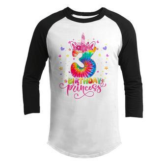 Kids 3 Year Old Gifts 3Rd Birthday Girls Unicorn Face Tie Dye Youth Raglan Shirt - Thegiftio UK