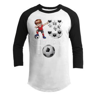 Kids 3 Year Old Gifts Dabbing Boy Soccer Player 3Rd Birthday Boy Youth Raglan Shirt - Thegiftio UK