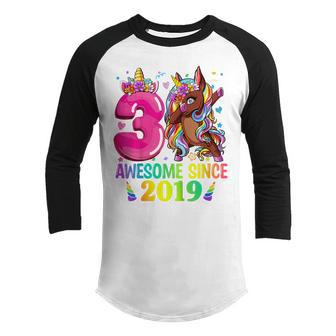 Kids 3 Year Old Gifts Girls Ns Dabbing Unicorn 3Rd Birthday V2 Youth Raglan Shirt - Thegiftio UK