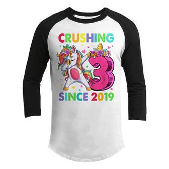 Kids 3 Year Old Gifts Girls Ns Dabbing Unicorn 3Rd Birthday V3 Youth Raglan Shirt - Thegiftio UK